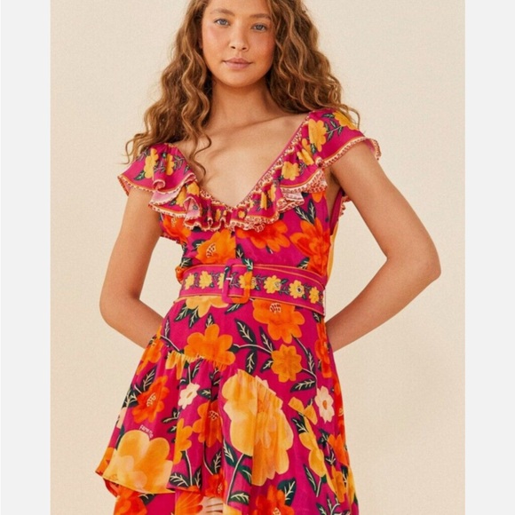 FARM Rio Pink Flowers Tapestry Mini Dress Small - Picture 2 of 11
